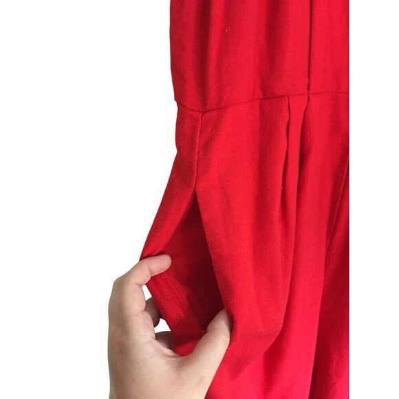 Lush Jumpsuit Women's Size Small Red Sleeveless Cotton Linen - Picture 4 of 8